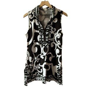 Women's M WHBM Black & White Paisley Sleeveless Tunic